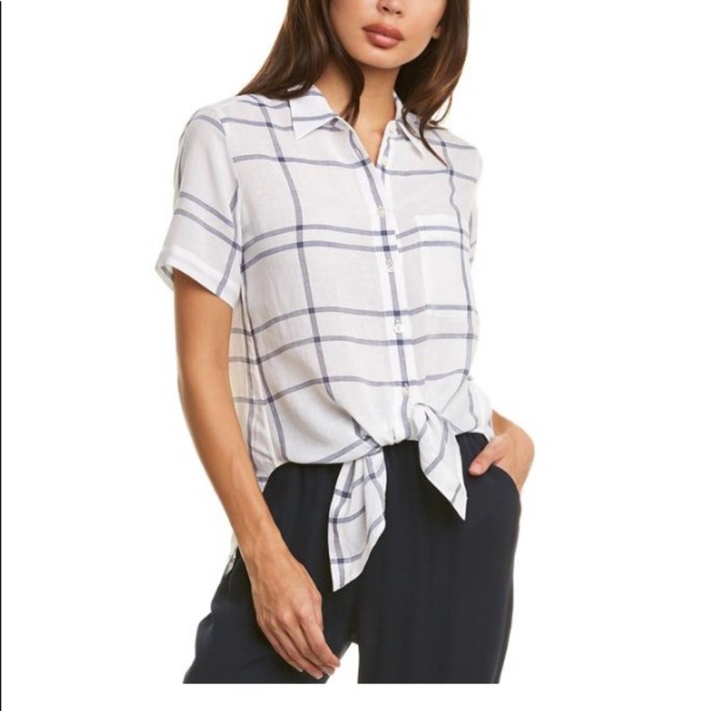 Tie Front Shirt in Plaid Viscose-Linen